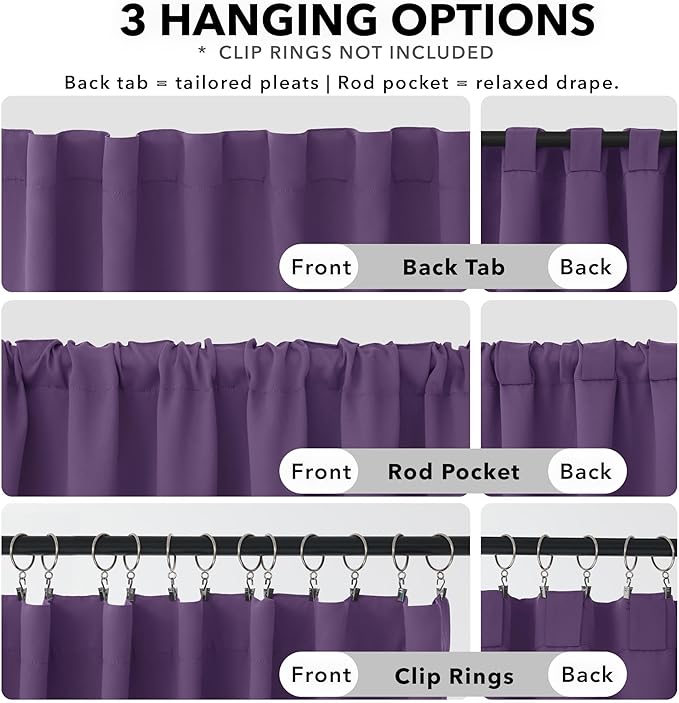 Deconovo Room Darkening Curtains Back Tab and Rod Pocket Curtains Thermal Insulated Blackout Curtains for Bedroom 52Wx72L Inch Purple Grape Set of 2