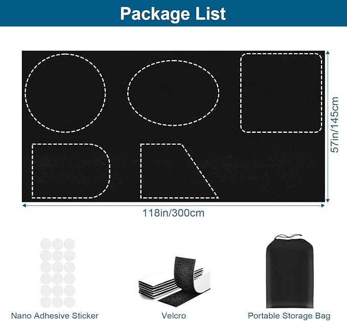 100% Blackout Curtains for Bedroom, Portable DIY Window Blinds, No Drill Window Shades & Blackout Blinds with Stickers & Tabs for Travel, Dorm Room, Media Room (118" x 57")