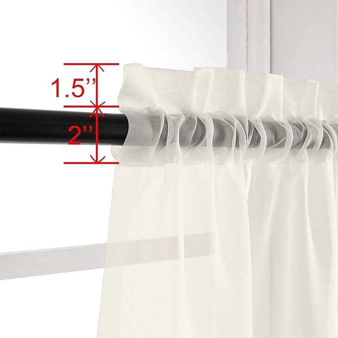 OVZME Ivory Sheer Curtains 63 Inches Long for Bedroom, Rod Pocket Light Weight Soft Voile Drapes Curtains for Basement Bathroom Bedroom Living Room, Each is 42W x 63L