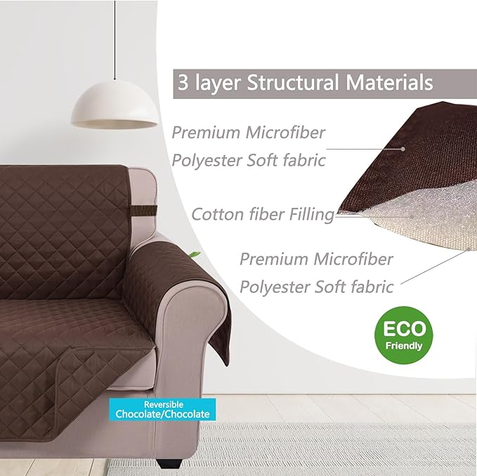 U-NICE HOME 4 Seater Sofa Cover 91 Inch Large Couch Covers for 4 Cushion Couch with Elastic Straps Water Resistant Furniture Protector Cover for Pets Cat (Sofa XX-Large, Chocolate/Chocolate)