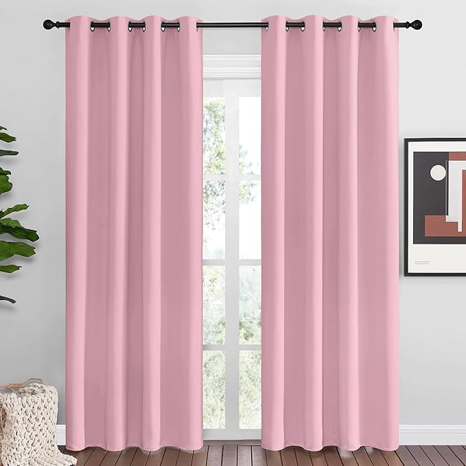 NICETOWN Crystal Pink Blackout Curtains Grommet - Home Decorations Thermal Insulated Solid Grommet Top Blackout Living Room Panels/Drapes for Gift (1 Pair, 55 x 86 inches)
