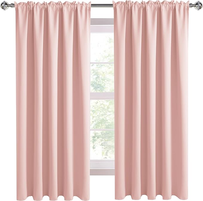 DWCN Blackout Curtains for Living Room Thermal Insulated, Energy Saving & Noise Reducing Bedroom Curtains, Blush Pink, W 70x L 72 Inch, Set of 2 Rod Pocket Curtain Panels