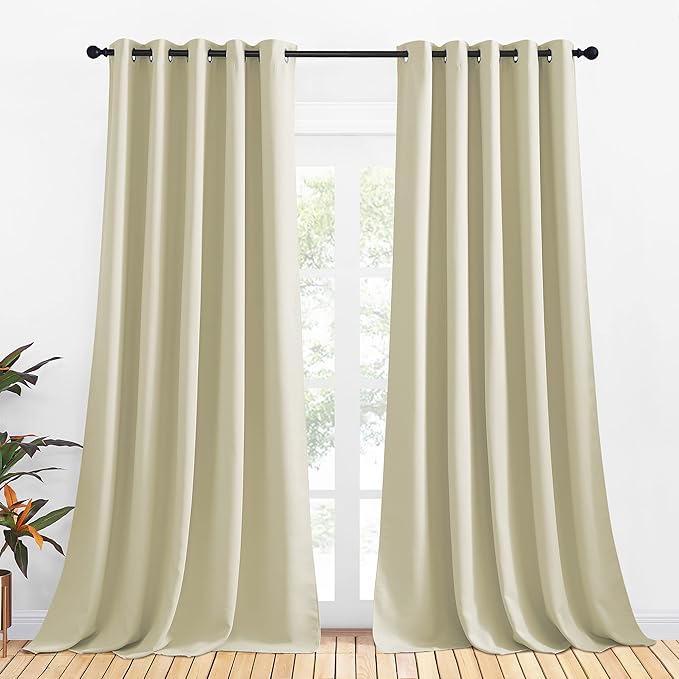 NICETOWN Room Darkening Curtain Panels for Cafe, Thermal Insulated Grommet Room Darkening Draperies/Drapes for Window (Beige, 2 Panels, W70 x L95 -inch)