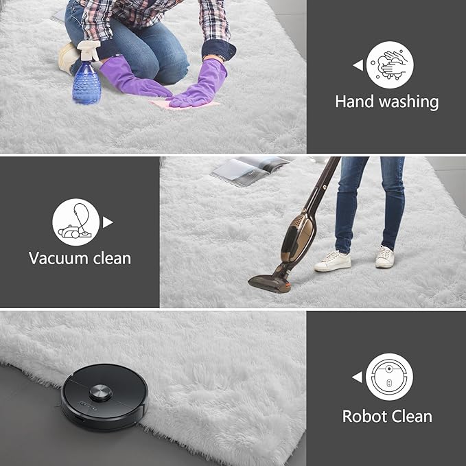 Shag Area Rugs for Bedroom Living Room,4X6 Ultra Soft White Fluffy Area Rugs for Dorm, Indoor Carpet Nursery Rugs for Kids Room Home Decor,White