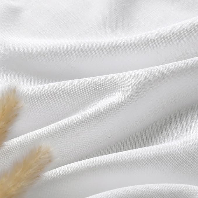 Linen White Curtains 145 inch Extra Long for Living Room Back Tab Light Filtering Semi Sheer Drapes Modern Farmhouse Coastal Decor Cotton Textured Curtain for Floor to Ceiling High Window 52x145