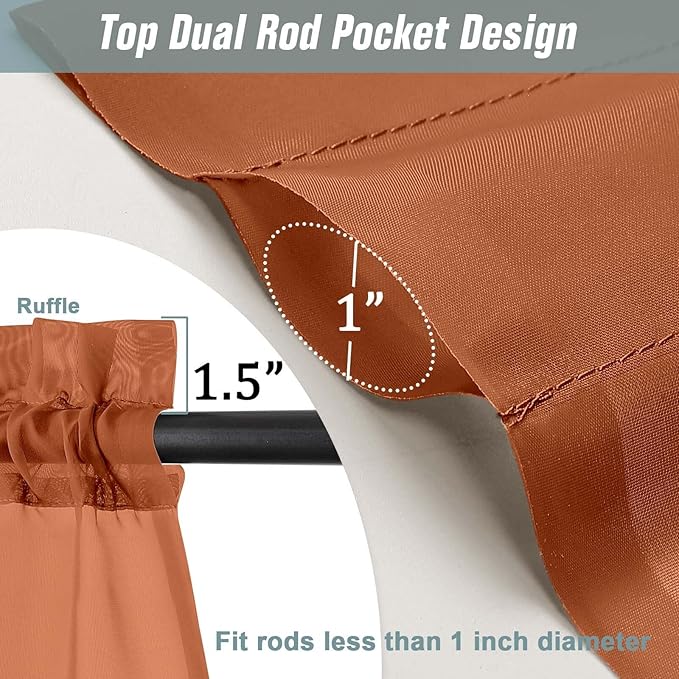 Orange Sheer Curtains 90 Inches Long 2 Panels, Light Filtering Solid Sheer Curtains for Bedroom Living Room, Lightweight Soft Airy Window Voile Sheer Drapes, Dual Rod Pocket, 2x42Wx90L Inches