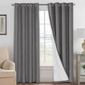 H.VERSAILTEX Linen Curtains 100% Blackout Curtains for Bedroom 90 inch Long Full Light Blocking Nature Linen Blended Window Curtains for Living Room Nickel Grommet (2 Panels, Grey)