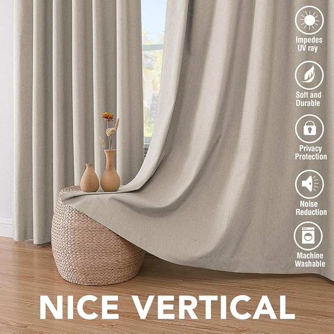 H.VERSAILTEX 100% Blackout Curtains for Bedroom Thermal Insulated Linen Textured Curtains Heat and Full Light Blocking Drapes Living Room Curtains 2 Panel Sets, Cobblestone, 52x108 Inch