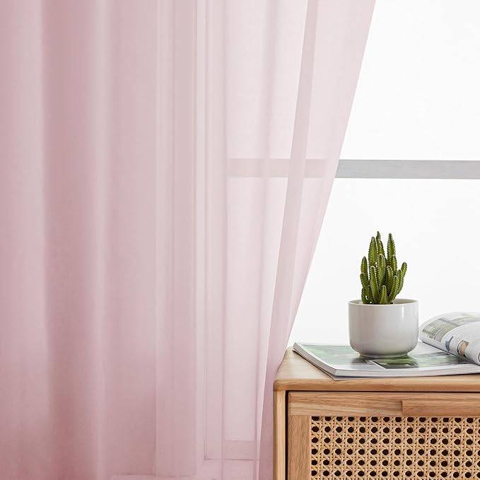 OWENIE Light Pink Sheer Curtains 63 Inch Length 2 Panels Set for Living Room/Bedroom, Rod Pocket Fimly Voile Blush Sheer Curtain for Nursery Room, Elegant Airy Sheer Panels, 2 Pcs Total 84Wx63L inch