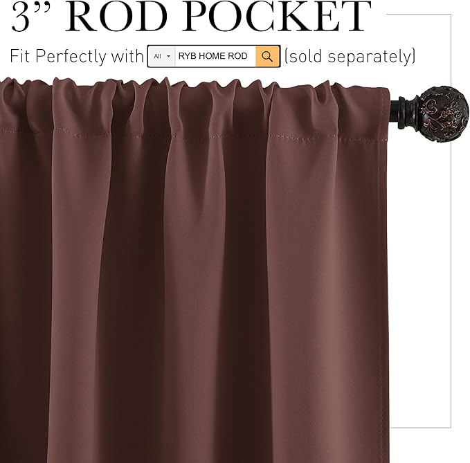 RYB HOME Short Chocolate Brown Blackout Curtains for Small Bedroom Window, Insulating UV Blocking Drapes for Kitchen Cafe Basement, Privacy Tiers for Bathroom Window, Width 42 by Length 36, Set of 2
