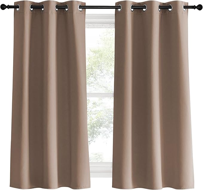 NICETOWN Blackout Window Curtains 60 inch Length, Cappuccino, 2 Panels, 34 x 60 Inch, Grommet Top Room Darkening Thermal Insulated Solid Vertical Drapes for Bedroom