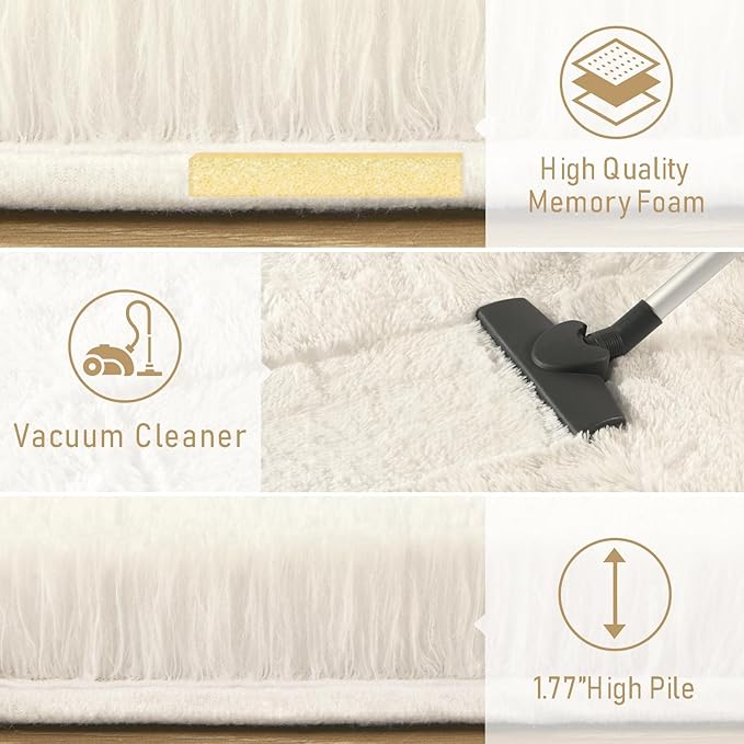LOCHAS Ultra Soft Indoor Modern Area Rugs 2x6, Fluffy Living Room Carpets for Children Bedroom Home Decor Nursery Rug, Cream