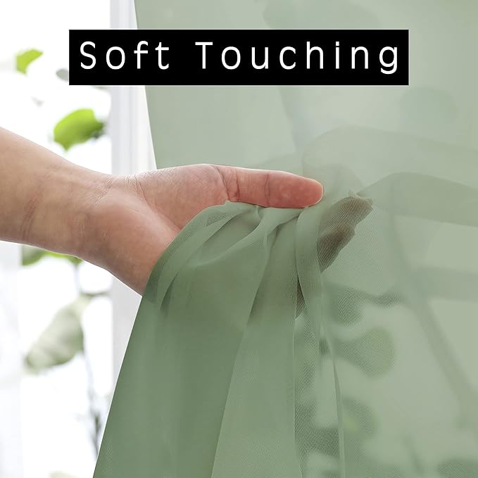 OWENIE Sage Green Sheer Curtains 36 Inches 2 Panels Set - Kitchen Tiers Valances Curtains Light Filter Rod Pocket Voile Cafe Curtains for Kitchen Bathroom Small Half Window, 42 in W x 36 in L