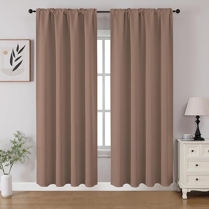 CUCRAF Khaki Blackout Curtains 72 inch Length 2 Panels Set, Rod Pocket Room Darkening Drapes for Bedroom Living Room, Insulated Thermal Light Blocking Window Curtain (W52 x L72 Inch)