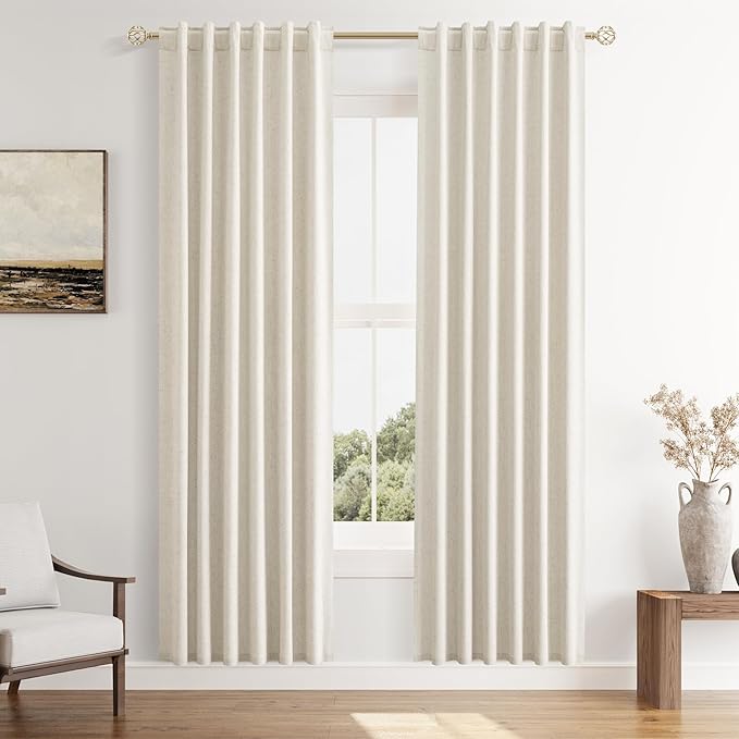 Guken 100% Blackout Linen Curtains 80 Inch Length 2 Panels Set for Living Room Bedroom Back Tab Thermal Insulated Black Out Drapes Room Darkening Farmhouse Style for Bedroom Window Curtains 40 Wide