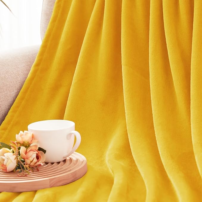 Exclusivo Mezcla Fleece Throw XL Blanket for Couch, Sofa, Super Soft and Warm Mustard Yellow Blankets, All Season, Cozy, Plush, Lightweight, 50x70 Inches