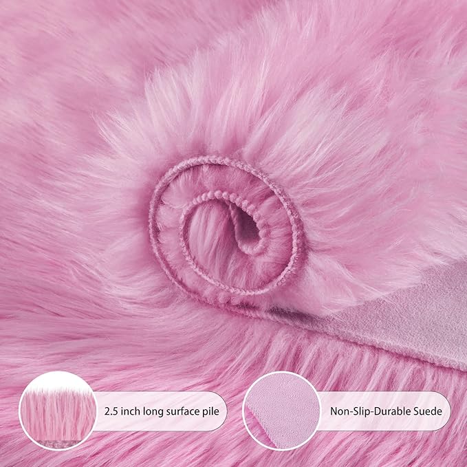 Ciicool Ultra Soft Faux Sheepskin Fur Rug Fluffy Chair Rug for Sofa Couch Seat Cushion.Shaggy Furry Small 2x4 Light Purple Bedroom Fuzzy Carpet for Living Room Kid's Room Nursery Decor