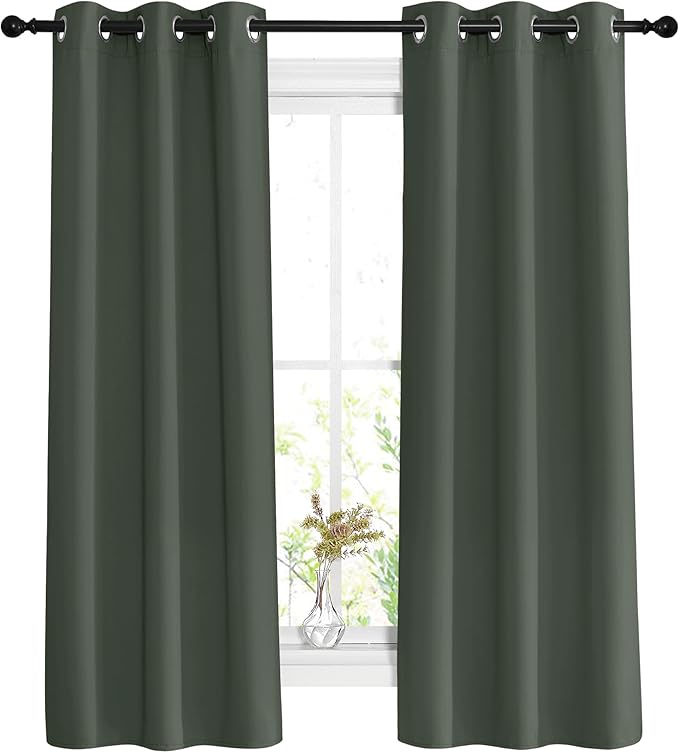 NICETOWN Bedroom Curtains 63 inch Length 2 Panels - Grommet Top Blackout Room Darkening Sound Reduction Privacy Thermal Drapes for Flat/Laundry, Dark Mallard, W37 x L63