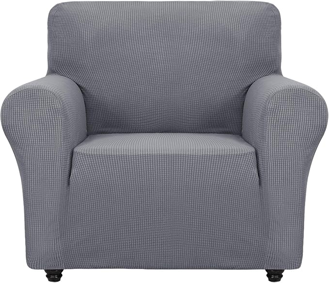 ZNSAYOTX Super Stretch Chair Slipcover Universal Sofa Chair Covers for Living Room Dogs Pet Furniture Protector Spandex Armchair Slipcovers with Anti Slip Foam Sticks (Light Grey, Chair)