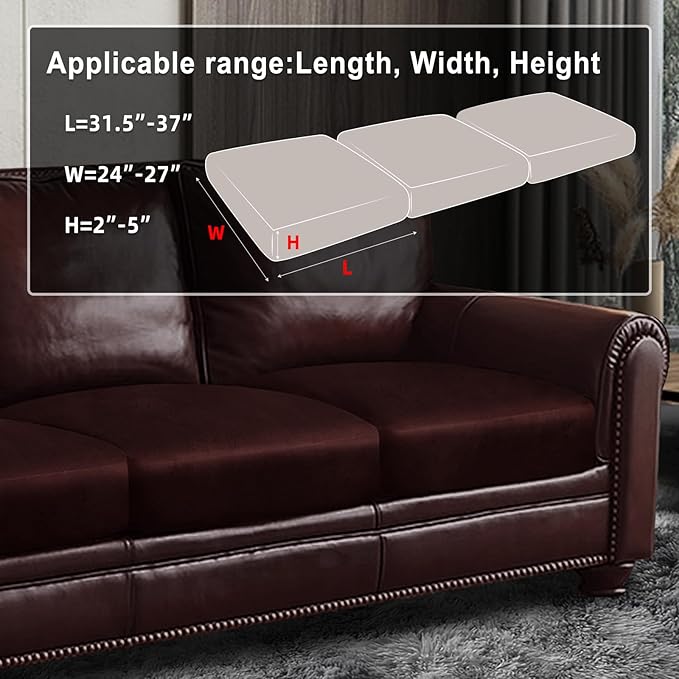 Leather Look Couch Cushion Covers Sofa Seat Slipcovers Sets Couches Furniture Protector for Sectional Armchair Loveseat Pets Kids Stretch Spandex Fabric (3 Cushion XL Sofa, Burgundy)