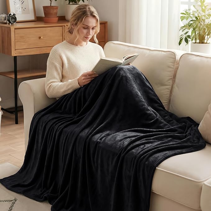 Exclusivo Mezcla Fleece Blanket King Size for Bed, Super Soft and Warm, All Season, Cozy, Plush, Lightweight, 90x104 Inches, Black