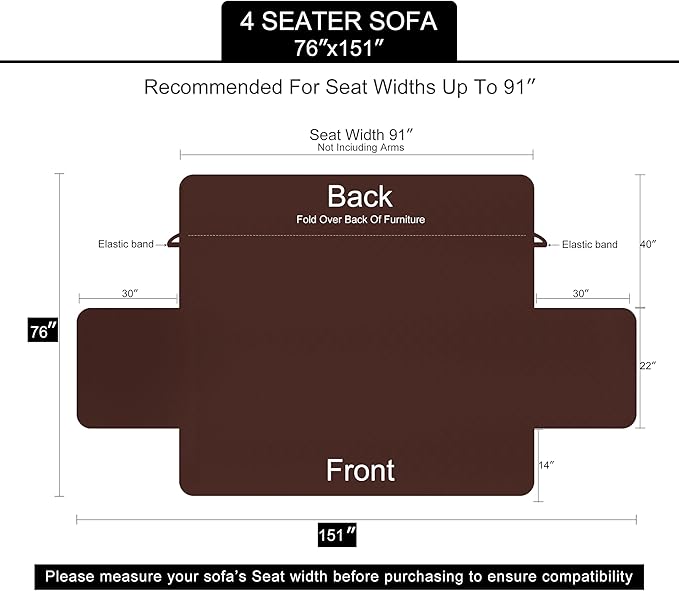 U-NICE HOME 4 Seater Sofa Cover 91 Inch Large Couch Covers for 4 Cushion Couch with Elastic Straps Water Resistant Furniture Protector Cover for Pets Cat (Sofa XX-Large, Khaki/Light Grey)