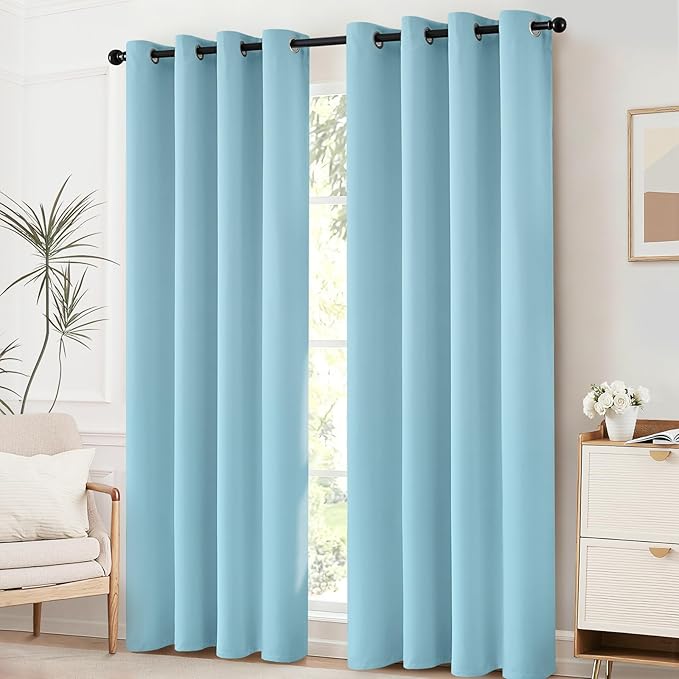 Yakamok Blackout Curtains for Bedroom,Grommet Thermal Insulated Room Darkening Curtains for Living Room, Set of 2 Panels (52 x 63Inch, Sky Blue)