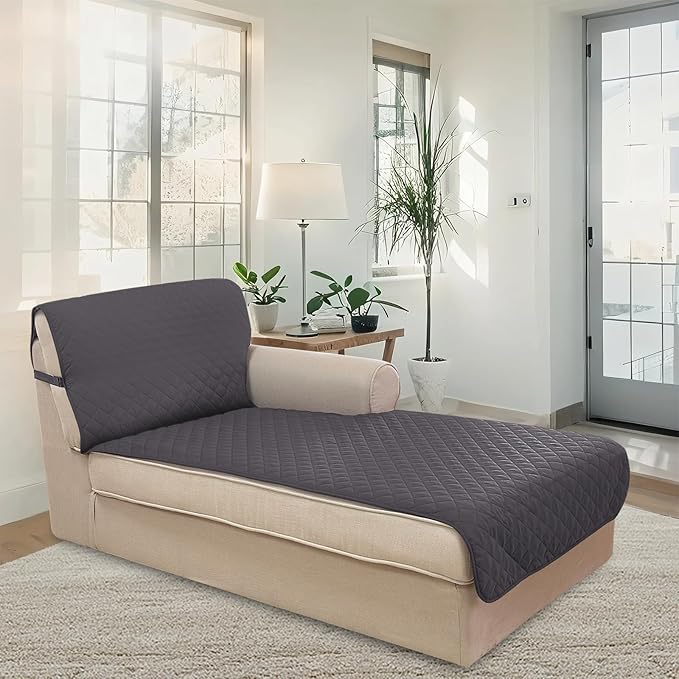 U-NICE HOME Sectional Couch Cover for Dogs Pets Chaise Lounge Reversible Sofa Cover Furniture Protector with Elastic Adjustable Strap, Dark Grey