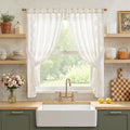 jinchan Belrose Linen Floral Cafe Curtains 54 Inch Length Embroidered Farmhouse Curtains for Kitchen Bedroom Bathroom Small Windows Curtain Set Light Filtering 2 Panels White