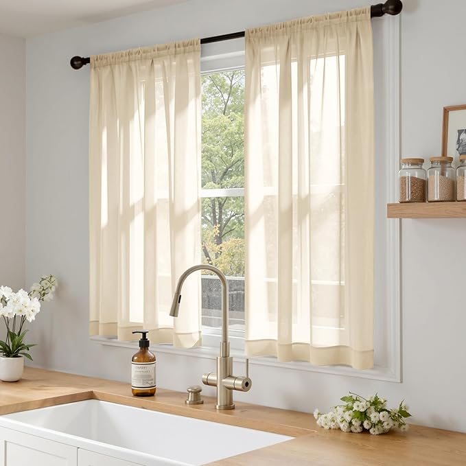 MIULEE Cream Sheer Curtains 63 Inches Long, 4 Panels Set, Light Filtering Rod Pocket Voile Drapes for Living Room and Bedroom, Airy Soft Fabric Window Treatments, 42 x 63 Inches