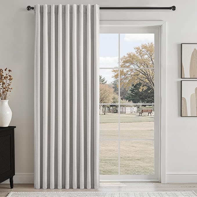 Extra Wide Total Blackout 96 Inch Curtains 72 Inches Wide for Living Room Grey Beige Pleat Linen Blackout Curtain for Large Window Treatment Privacy Thermal Drapes Rod Pocket(72"W x 96"L 1 Panel)