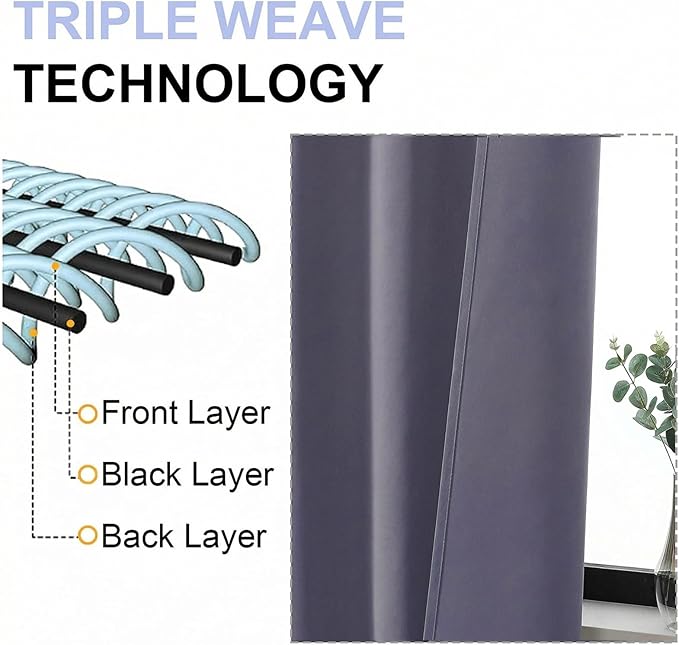 Simplebrand Ava Greyish Purple Blackout Curtains for Bedroom 63 Inch Length 2 Panels Set, Privacy Thermal Insulated Rod Pocket Door Window Curtains for Patio French Door Front Door, W40 x L63 Inch