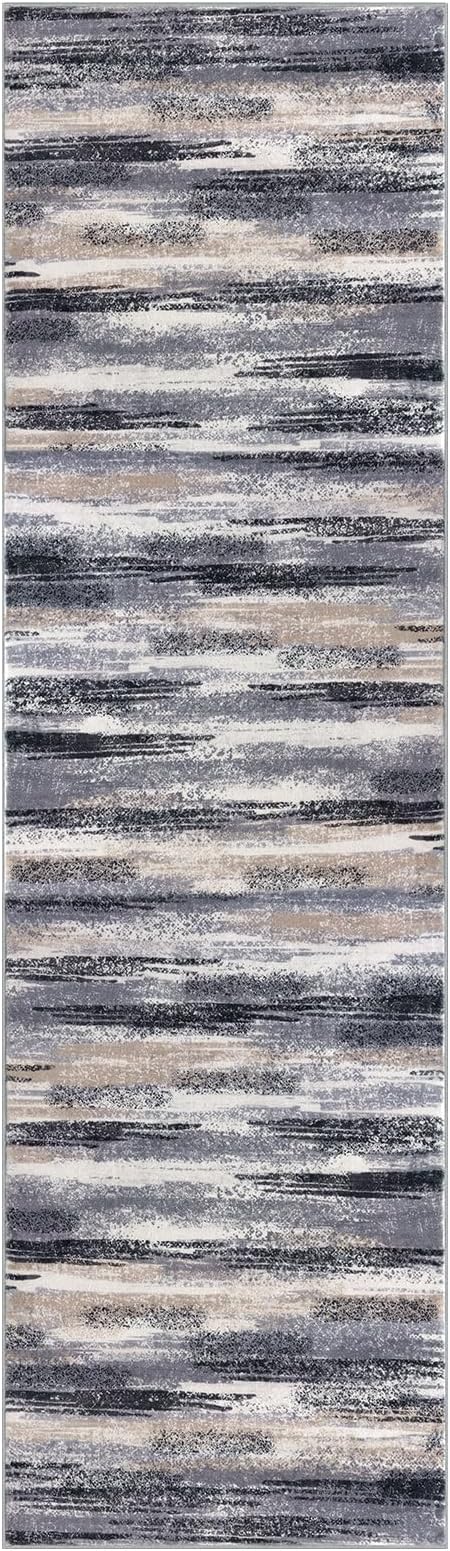 Lansny Modern Abstract Bedroom Runner Rug 2x7, Grey Black Multi Washable Kitchen Runner, Non-Slip Soft Thin Faux Wool Mat for Entryway, Hallway, Laundry Room, Indoor Home Decor
