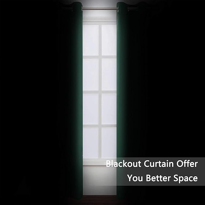 LEMOMO Dark Green Thermal Blackout Curtains/42 x 95 Inch/Set of 2 Panels Room Darkening Curtains for Bedroom