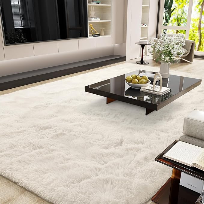 LOCHAS Ultra Soft Indoor Modern 10x14 Area Rugs Fluffy Living Room Carpets for Children Bedroom Home Decor Nursery Cream Rug