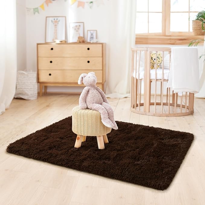 LOCHAS Ultra Soft Indoor Modern Area Rugs 2x4, Fluffy Living Room Carpets for Children Bedroom Home Decor Nursery Rug, Brown