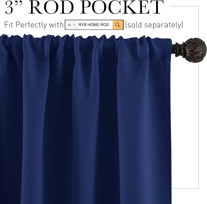 RYB HOME RV Curtains for Camper Windows, Mini Small Thermal Insulated Sunlight Heat Blocking Blackout Privacy Portable Curtains for Travel Trailer, Width 34 by Length 24, Marine Blue, 2 Panels