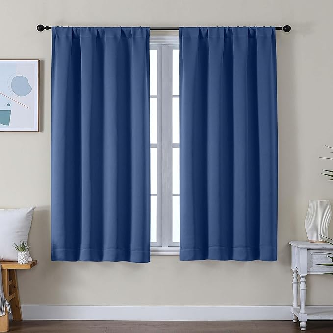 Simplebrand Ava Royal Blue Short Blackout Curtains for Bedroom 54 Inches Long 2 Panels Set, Solid Thermal Insulated, Energy Saving Window Treatment Curtains Blackout Drapes, W40 x L54 Inch, Royal Blue