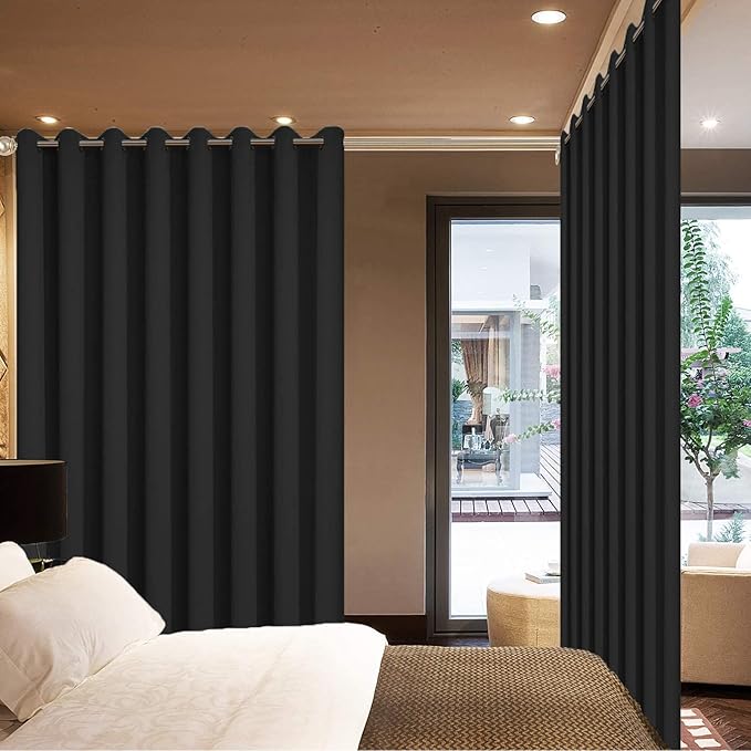 Yakamok Wide Thermal Blackout Patio Door Curtain Panel, Sliding Door Insulated Grommet Curtains, Extra Wide Curtains for Sliding Glass Door, Black, W70 x L84, 1 Panel