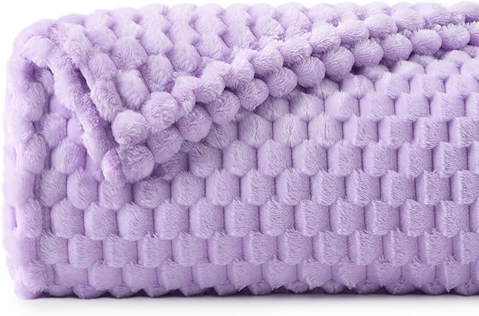 BEDELITE Fleece Twin Blanket for Couch & Bed - 3D Jacquard Decorative Lavender Throw, Super Soft and Cozy Warm Fuzzy Blanket All Seasons Suitable, 60x80Inches