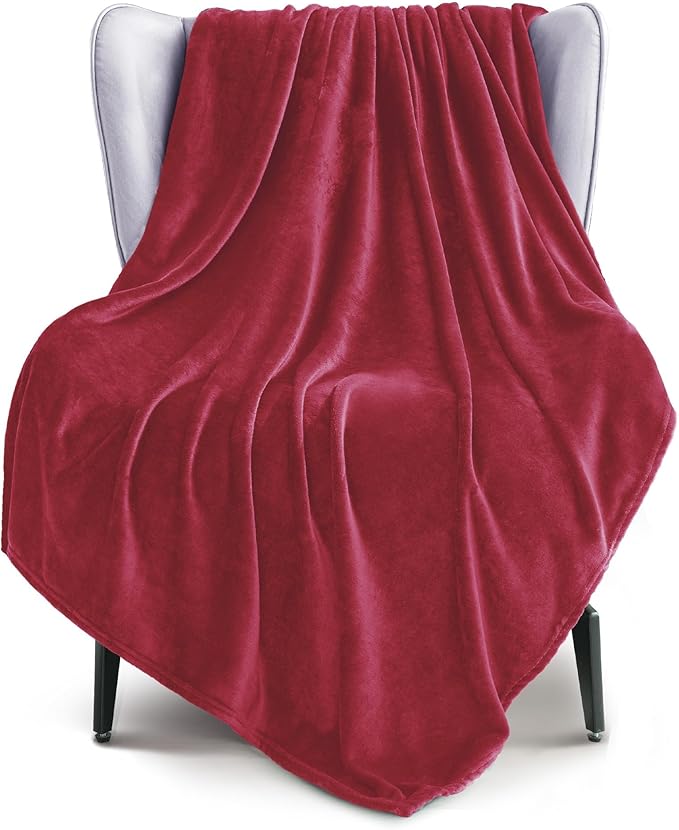 Exclusivo Mezcla Fleece Throw XL Blanket for Couch, Sofa, Super Soft and Warm Deep Red Blankets, All Season, Cozy, Plush, Lightweight, 50x70 Inches