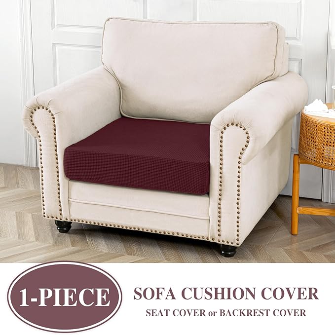 Couch Cushion Cover Seat Cushion Cover Stretch Armchair Cover Separate Sectional Sofa Slipcovers Furniture Protector(1 Piece for Seat or Sofa Backrest, Burgundy)