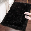 LOCHAS Soft Fluffy Faux Fur Rugs for Bedroom Bedside Rug 2x3 Feet, Washable, Furry Sheepskin Area Rug for Living Room Girls Room, Luxury Shag Carpet Home Decor, Black