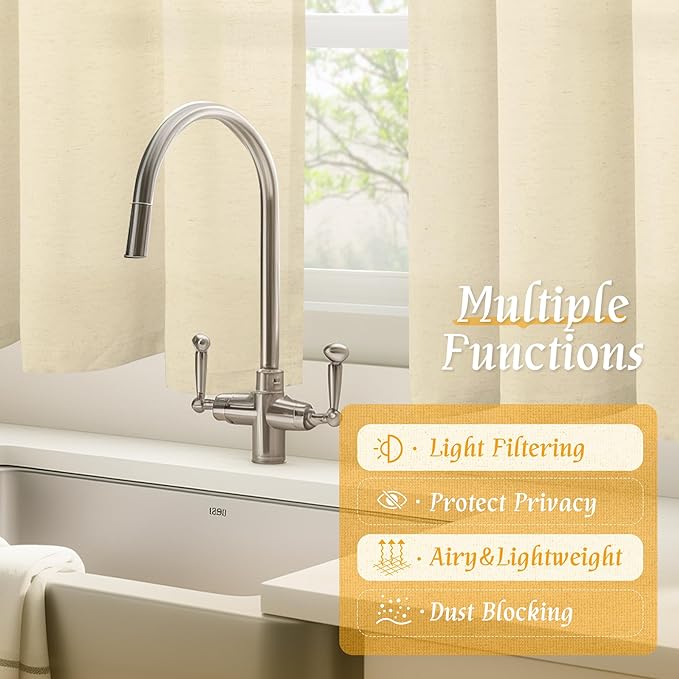 LAMIT Beige Linen Curtains for Small Windows, 45 Inches Long 2 Panels Light Filtering Panels Rod Pocket Neutral Privacy Window Drapes for Living Room/Bedroom, 42 x 45 Inch