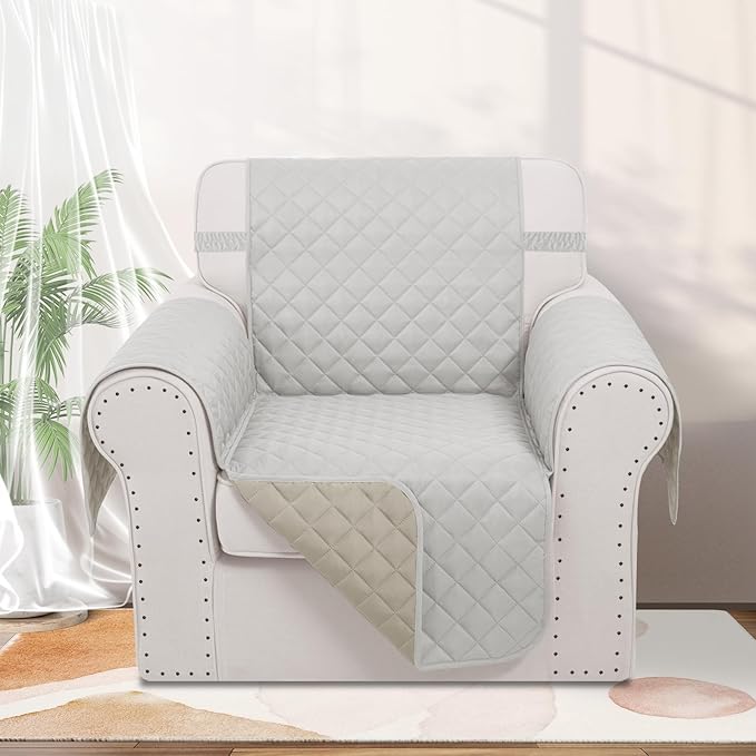 Recliner Chair Covers Reversible Sofa Cover Couch Cover for Pets Lazy Boy Furniture Protector(23''Chair,Light Grey/Beige)