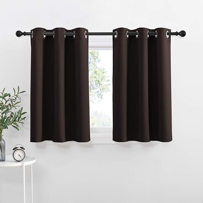 NICETOWN Kitchen Blackout Window Treatments Curtains - Eyelet Top Home Fashion Blackout Curtains Tailored Panels (Double Panels, W42 x L36 inches 1.2 inches Header, Toffee Brown)