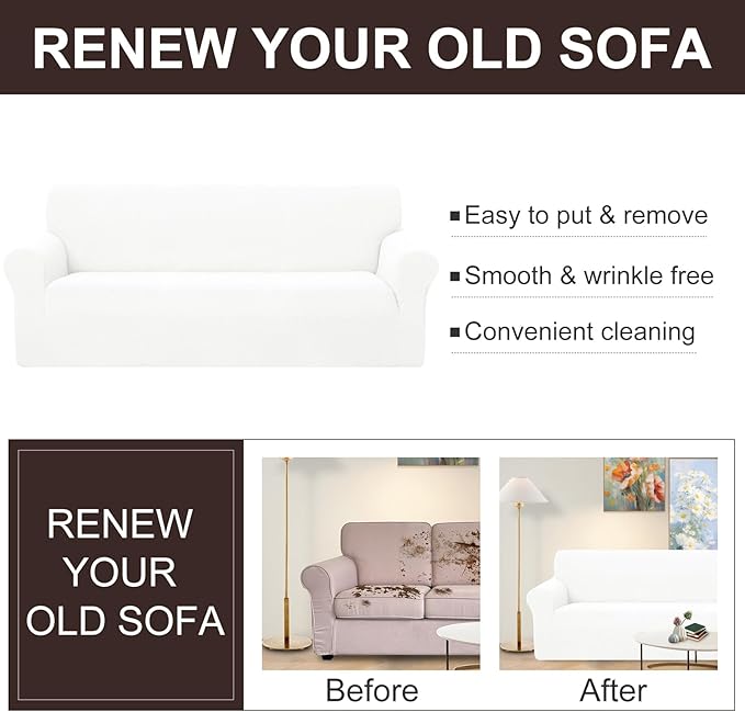 U-NICE HOME Stretch Couch Cover Sofa Cover Washable Sofa Slipcover Furniture Protector for 3 Cushion Couch Sofa Pet Friendly(Sofa, Ivory White)