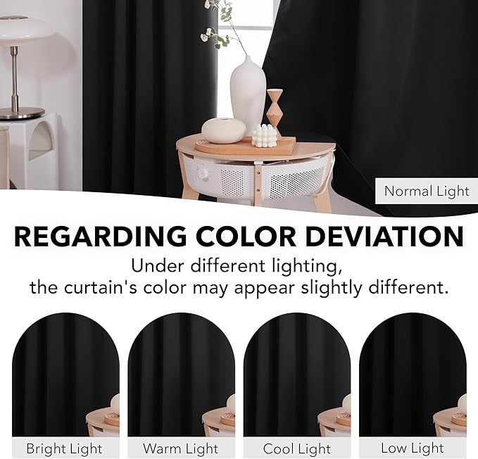 Deconovo Blackout Curtains, Thermal Insulated, W42 x L54 2 Panels, Back Tab, Machine Washable, Room-Darkening Drapes for Bedroom/Living Room Black
