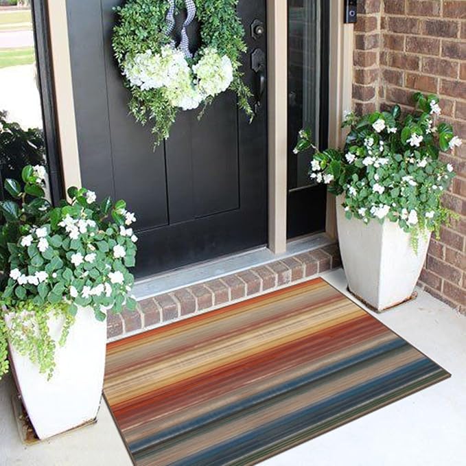 Front Door Mat Outside Entrance - 2x3 Ombre Non-Slip Washable Doormat Indoor Outdoor Mat Rust Blue Modern Rainbow Entry Rug Small Throw Rugs for Entryway Bedroom Kitchen Front Porch Decor