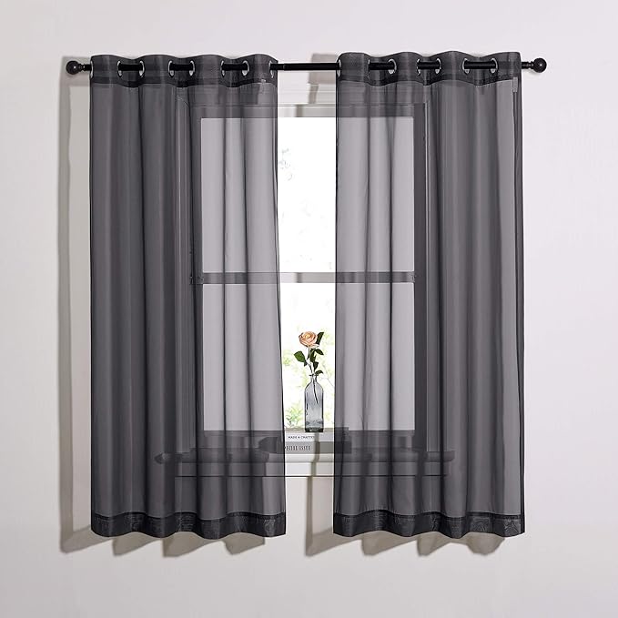 NICETOWN Sheer Drape Panels 63" L - Voile Window Treatment Curtains with Nickel Rings Top for Bedroom/Home Decor (1 Panel=54" W, Black, Sold as 2 Panels)